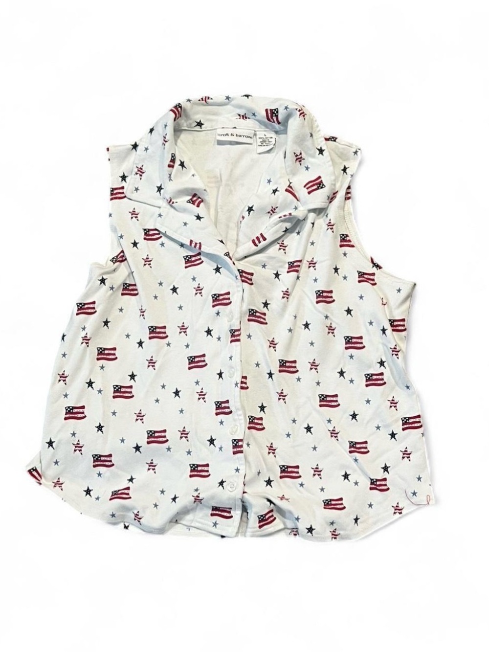 croft & barrow Sleeveless Button-Up Top in White with Red & Blue Flag Print